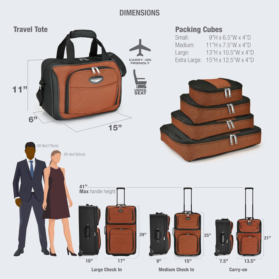 Zestaw bagażu z materiału miękkiego 8 sztuk z kostkami do pakowania i zamkiem TSA – TravelMax