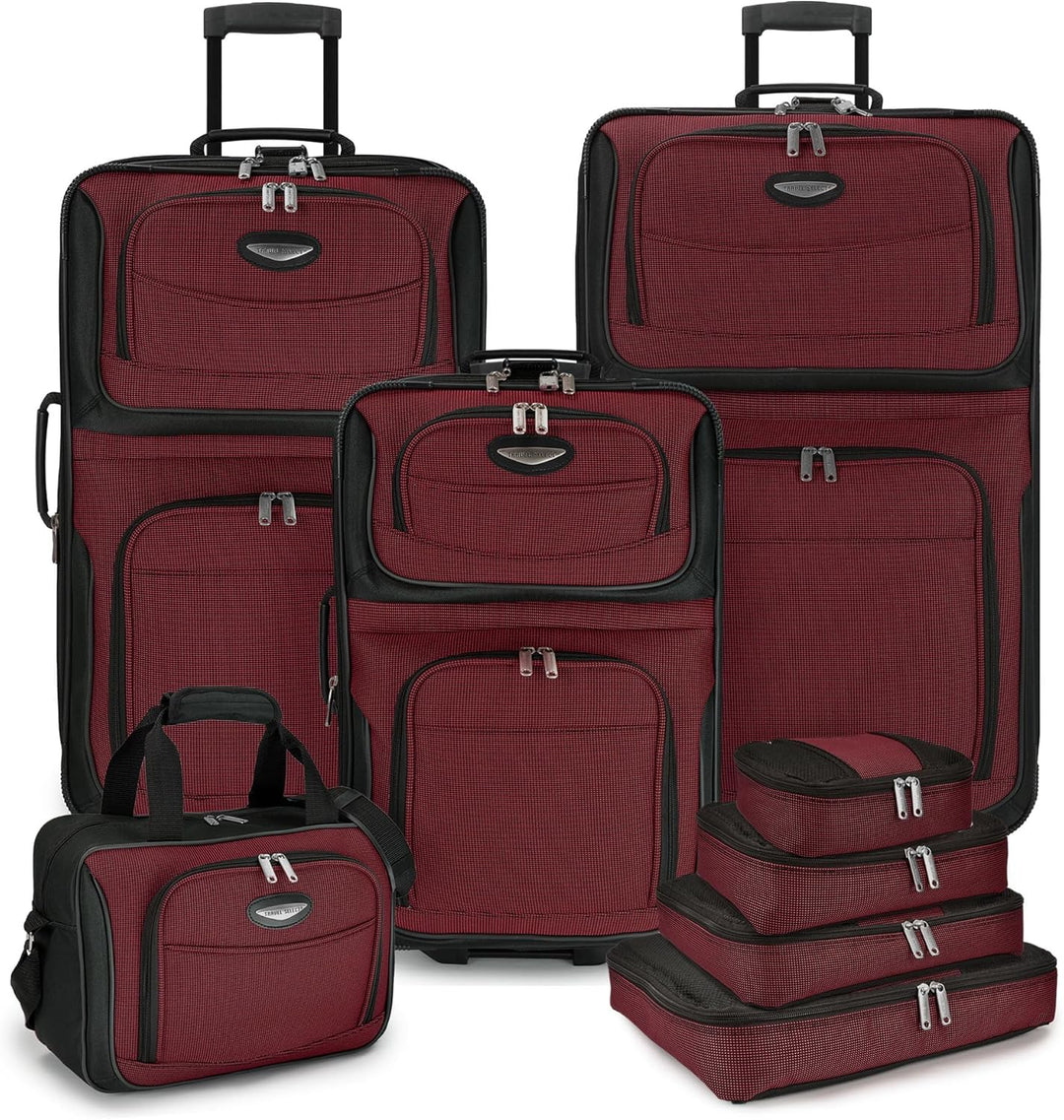 Zestaw bagażu z materiału miękkiego 8 sztuk z kostkami do pakowania i zamkiem TSA – TravelMax