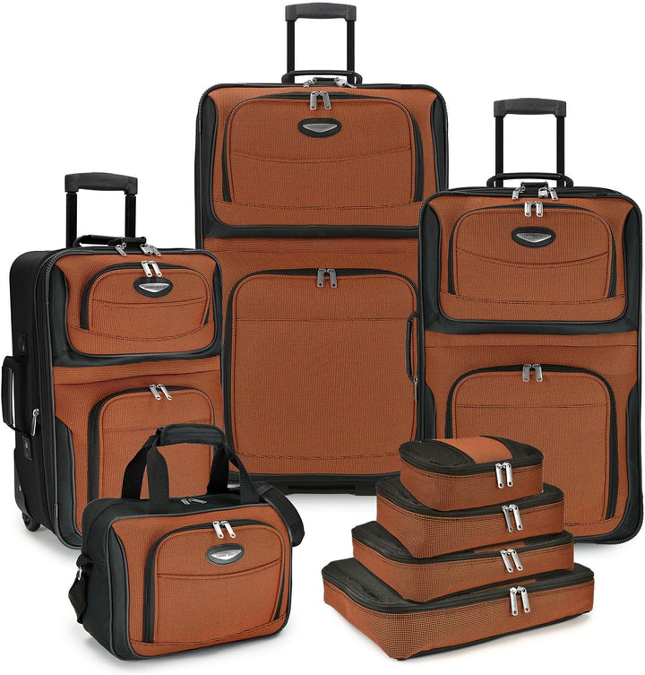 Zestaw bagażu z materiału miękkiego 8 sztuk z kostkami do pakowania i zamkiem TSA – TravelMax