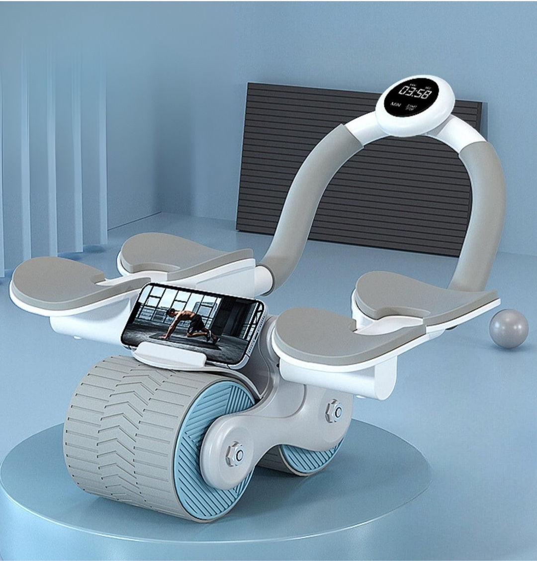 Trenażer mięśni brzucha - CoreRoller Max-Szary Niebieski z Timerem-Trend Polska