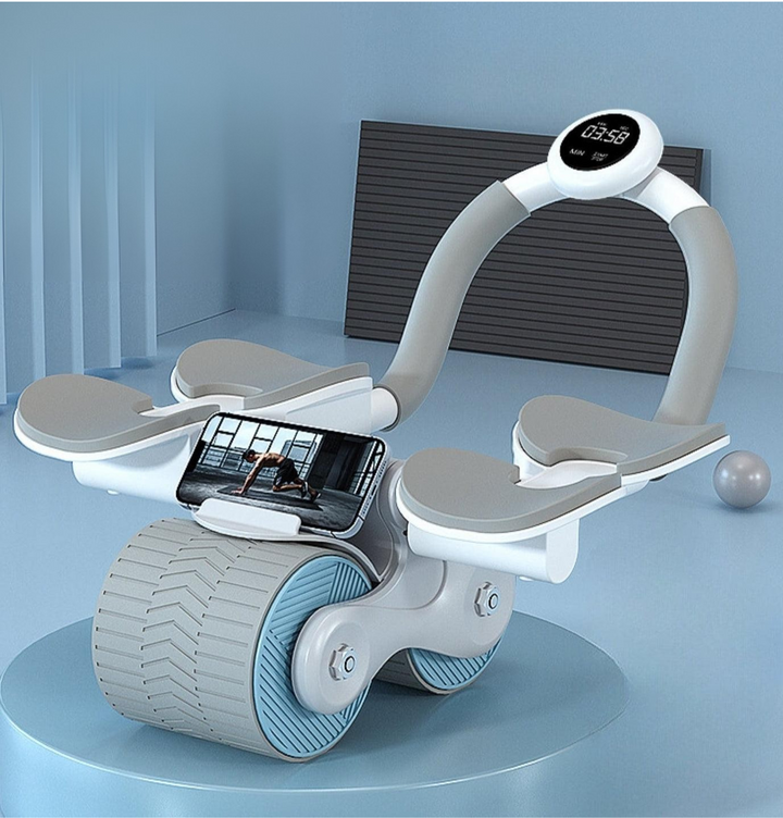 Trenażer mięśni brzucha - CoreRoller Max-Szary Niebieski z Timerem-Trend Polska