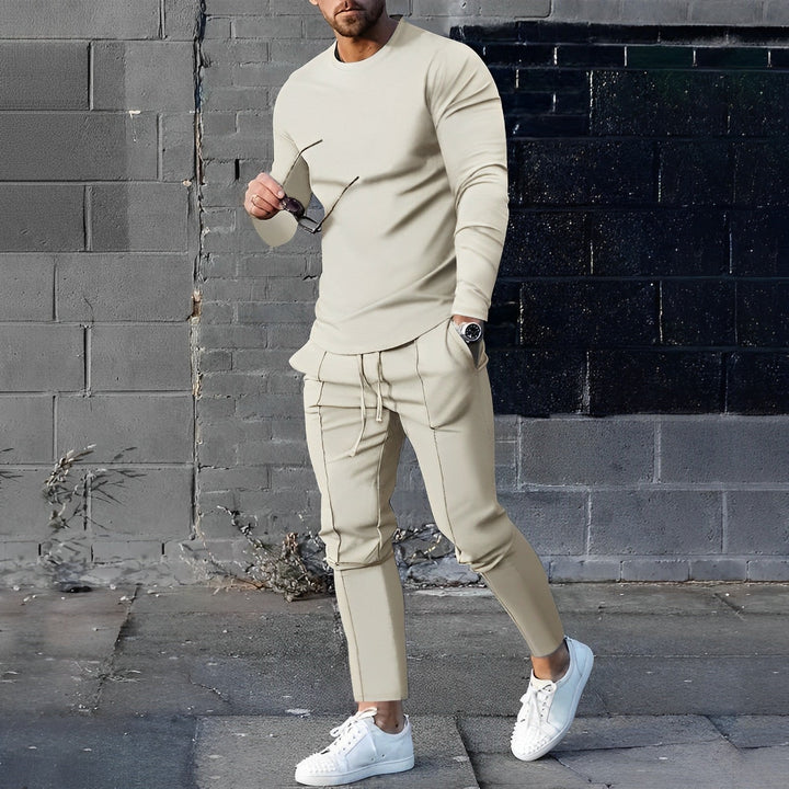 Trendy 2-częściowy zestaw dla mężczyzn | Sweter Nova i dres-Beżowy-XS-Trend Polska