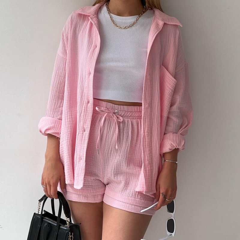 Trendy Bawełniane Spodnie Letnie Damskie – Faylin-Jasnoróżowy-S-Trend Polska