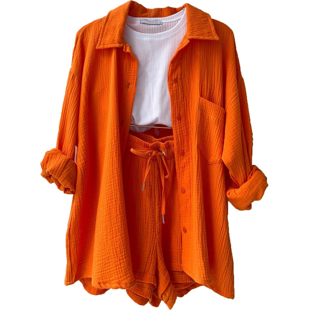 Trendy Bawełniane Spodnie Letnie Damskie – Faylin-Pomarańczowy-S-Trend Polska