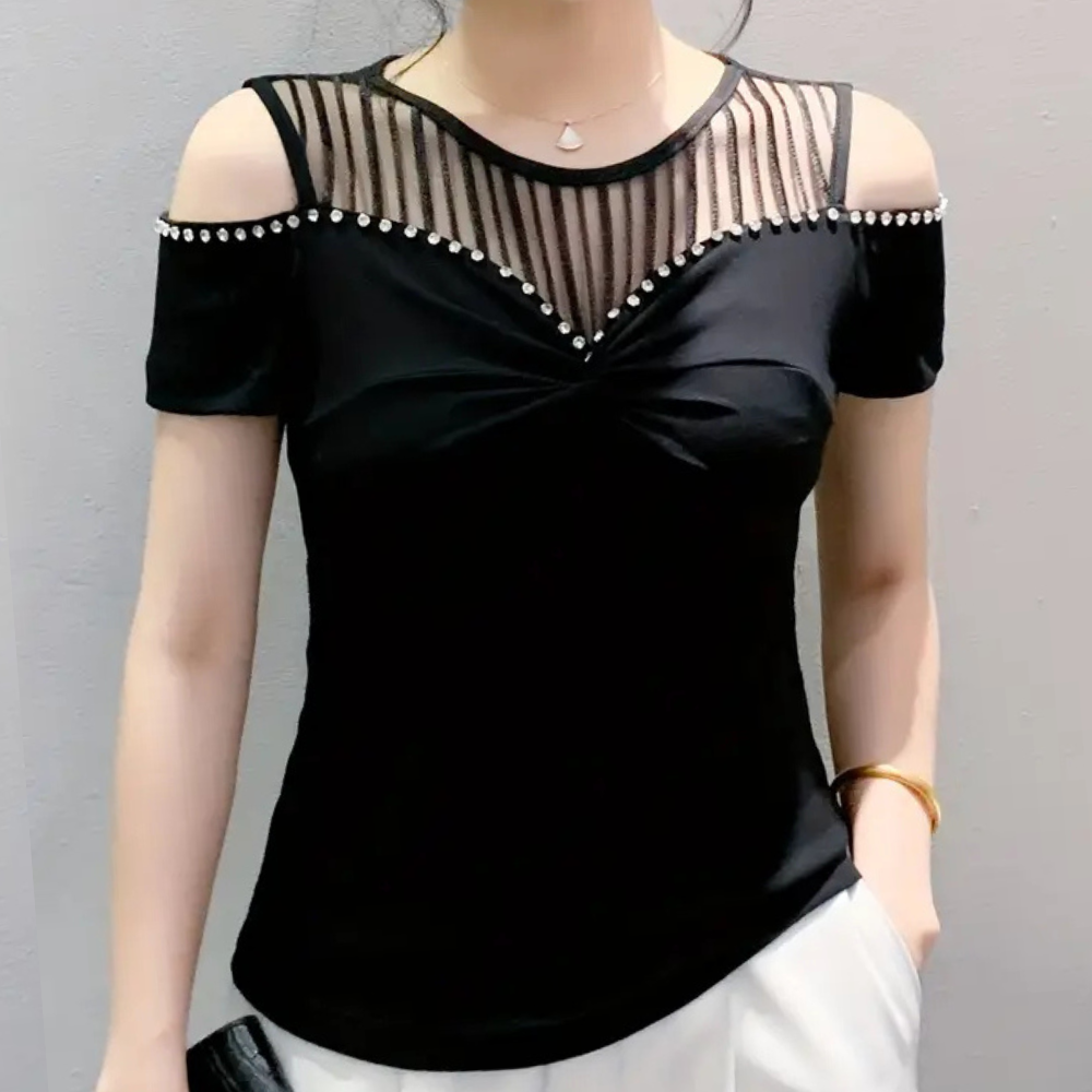 Trendy bluzka z odkrytymi ramionami dla kobiet - Fenna-Czarny-XS-Trend Polska