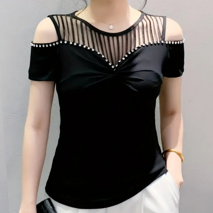 Trendy bluzka z odkrytymi ramionami dla kobiet - Fenna-Czarny-XS-Trend Polska