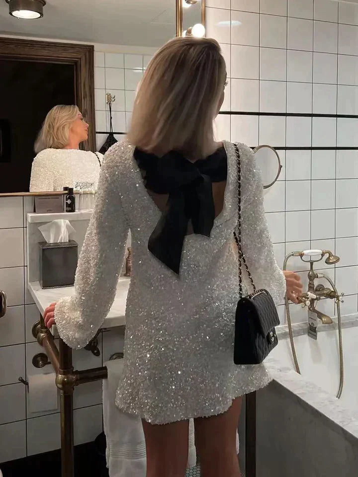 Trendy Błyszcząca Midi-Sukienka - Stella-Biały-XS-Trend Polska