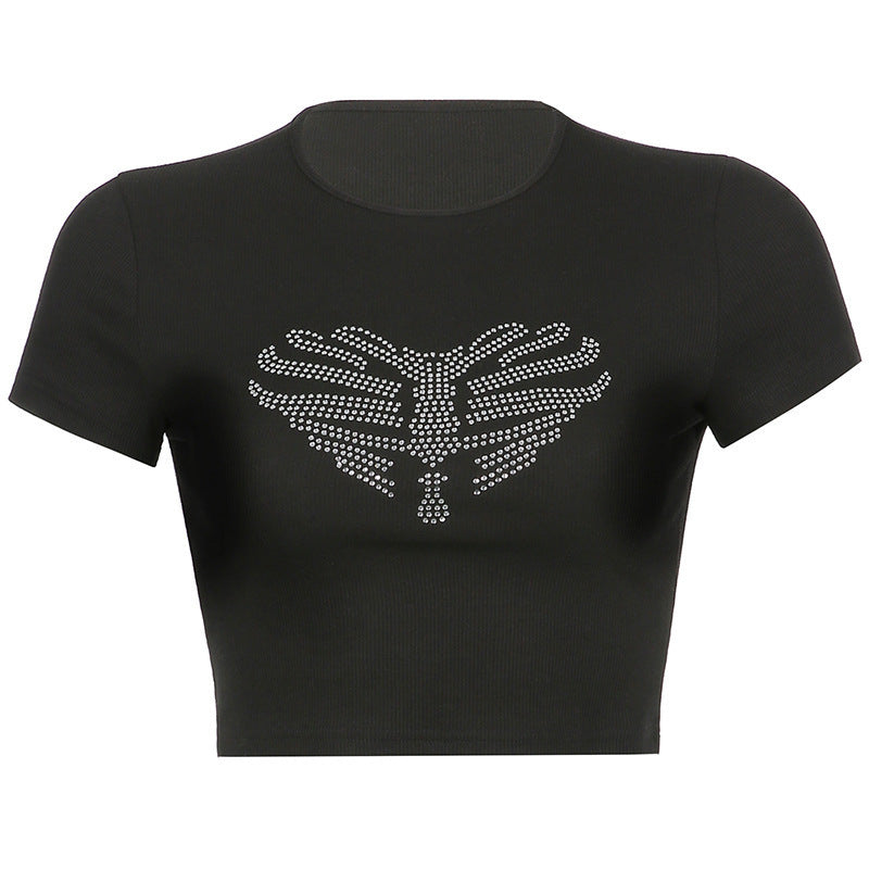 Trendy damski crop-top z wzorem czaszki z kryształkiem – Yara-S-Trend Polska