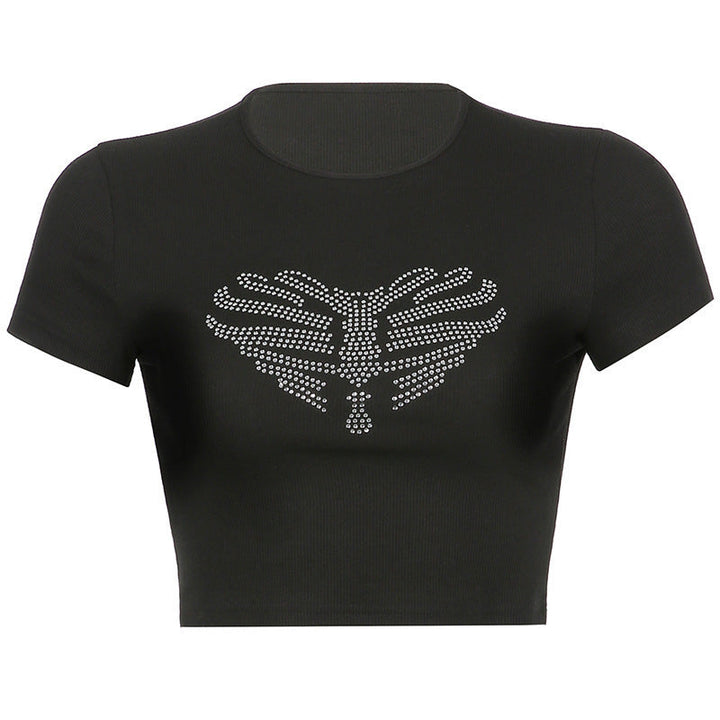 Trendy damski crop-top z wzorem czaszki z kryształkiem – Yara-S-Trend Polska