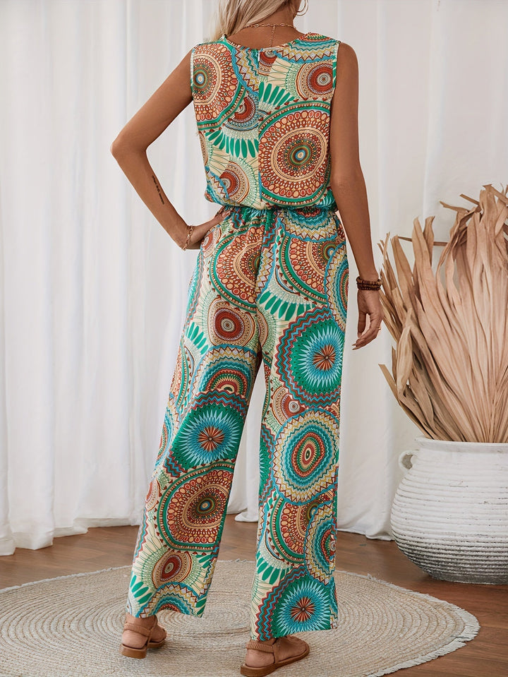 Trendy damski jumpsuit z nadrukiem mandali na lato - BohoStrahl-S-Trend Polska