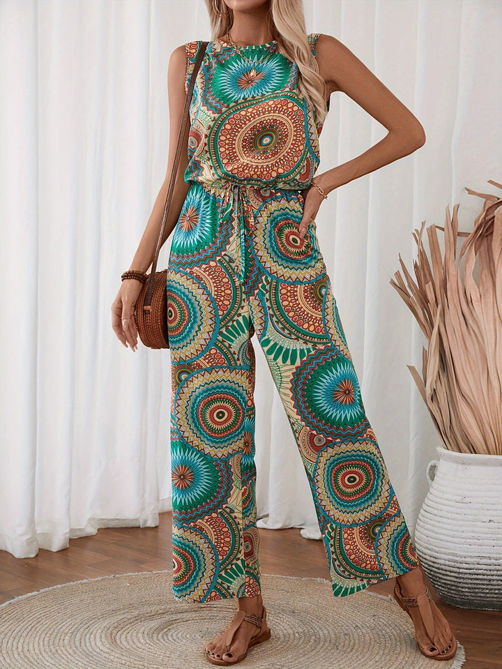 Trendy damski jumpsuit z nadrukiem mandali na lato - BohoStrahl-S-Trend Polska