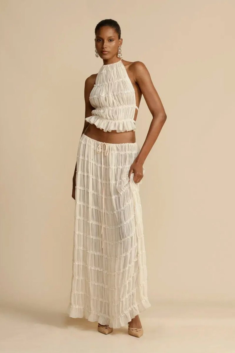 Trendy damski letni komplet z topem na ramiączkach i maxi spódnicą – Lorena-S-Trend Polska