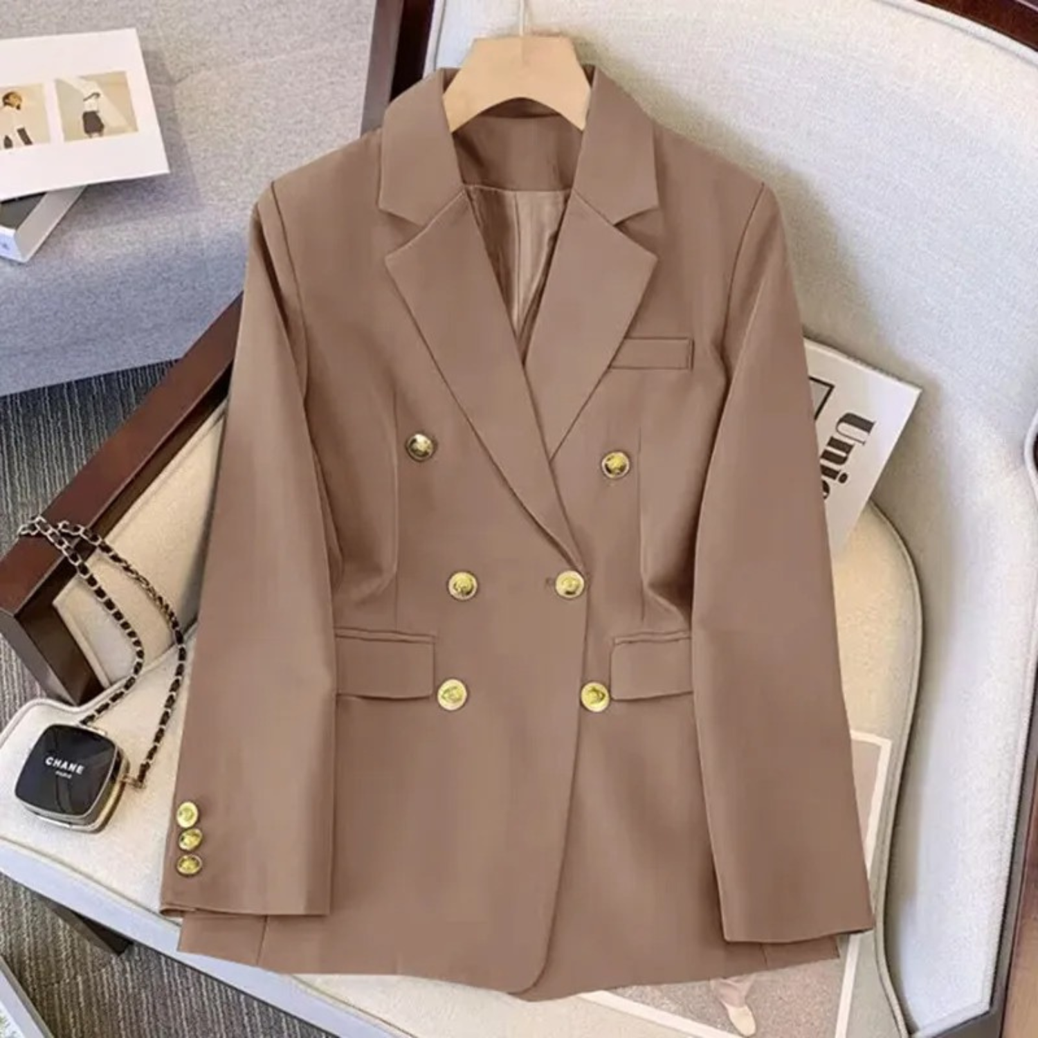 Trendy Damski Żakiet - Clara-Brązowy-S-Trend Polska