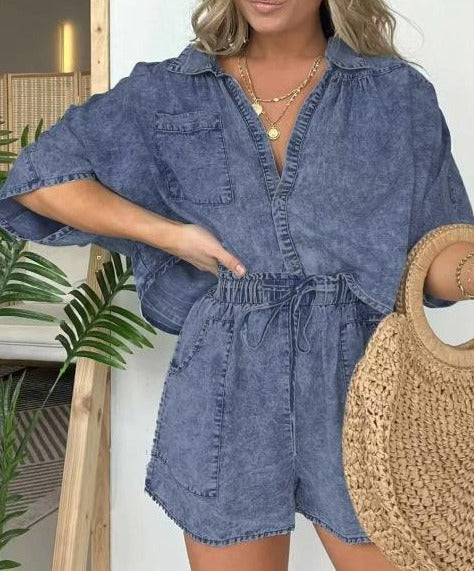 Trendy Damskie Letnie Koszulki z Krótkim Rękawem – Isabelle-ciemnoniebieski-S-Trend Polska