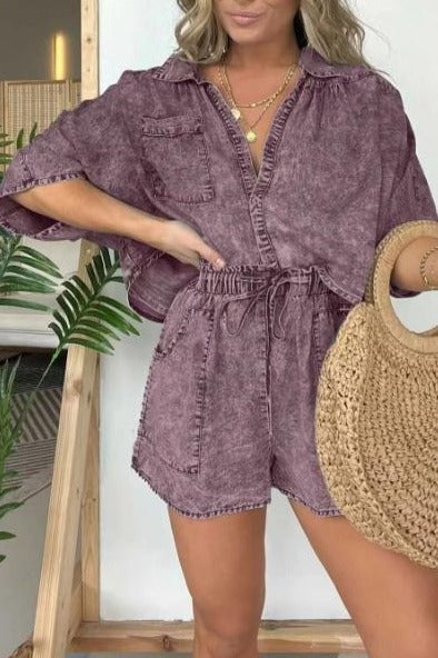 Trendy Damskie Letnie Koszulki z Krótkim Rękawem – Isabelle-Fioletowy-S-Trend Polska