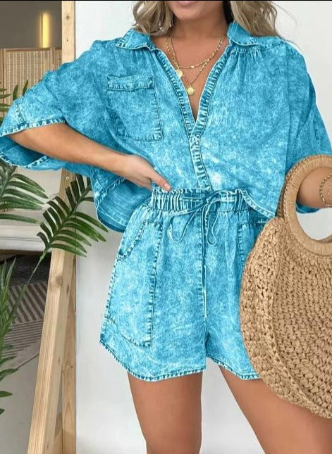 Trendy Damskie Letnie Koszulki z Krótkim Rękawem – Isabelle-Niebieski-S-Trend Polska