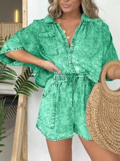 Trendy Damskie Letnie Koszulki z Krótkim Rękawem – Isabelle-Zielony-S-Trend Polska