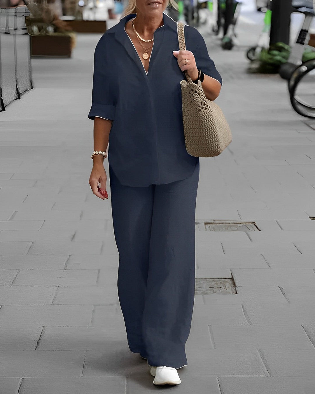 Trendy Damskie Spodnie Letnie - Noa-Ciemnoniebieski-S-Trend Polska
