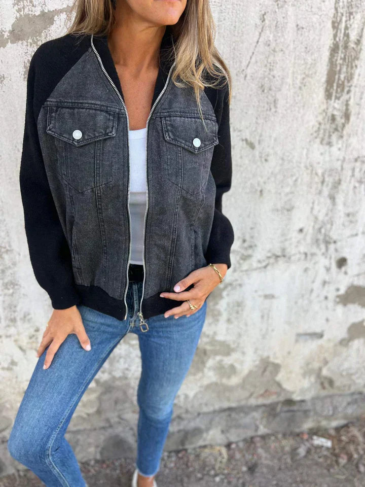 Trendy Dżinsowa Kurtka - Isaline-Czarny-S-Trend Polska