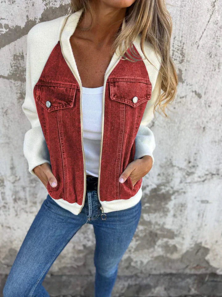 Trendy Dżinsowa Kurtka - Isaline-Czerwony-S-Trend Polska