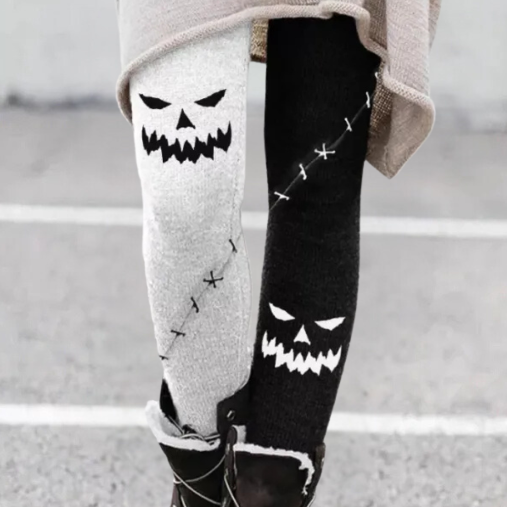 Trendy Elastyczne Legginsy Damskie - Kelsey-Czarny Biały-XS-Trend Polska