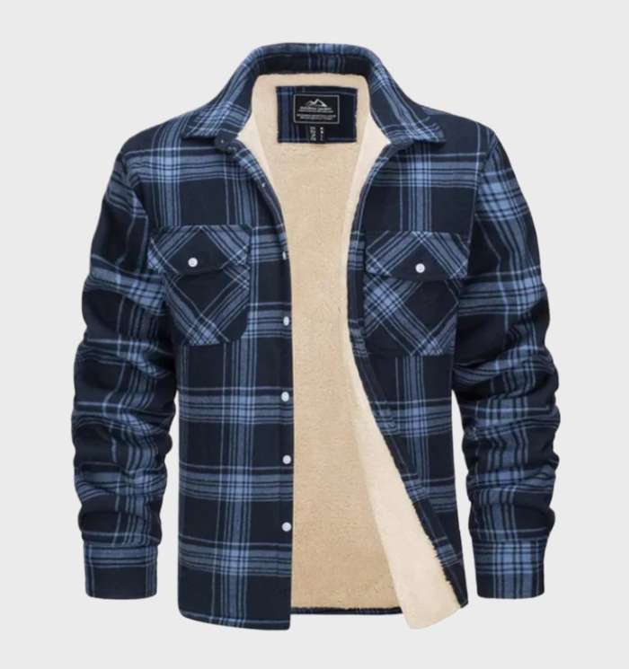 Trendy flanelowa męska kurtka w stylu vintage - Liam-S-morski niebieski-Trend Polska