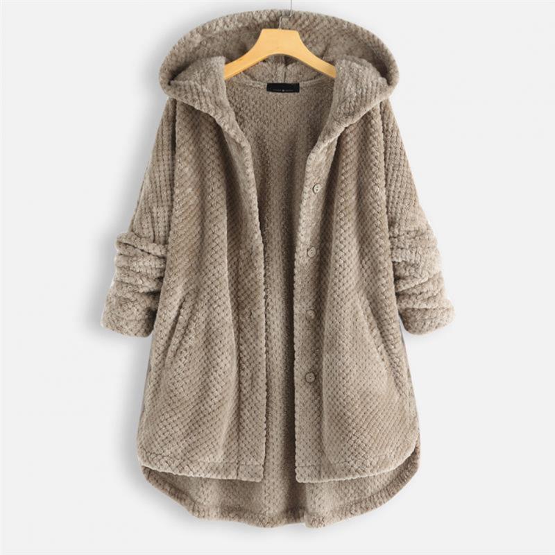 Trendy Fleece'owy Kurtka z Kapturem - FleeceLux-Beżowy-S-Trend Polska
