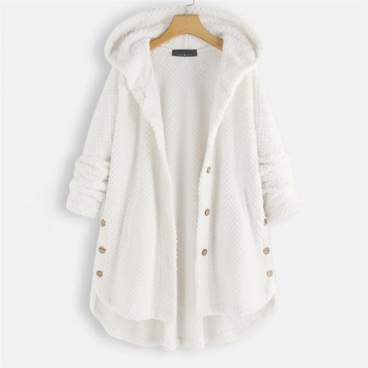 Trendy Fleece'owy Kurtka z Kapturem - FleeceLux-Biały-S-Trend Polska