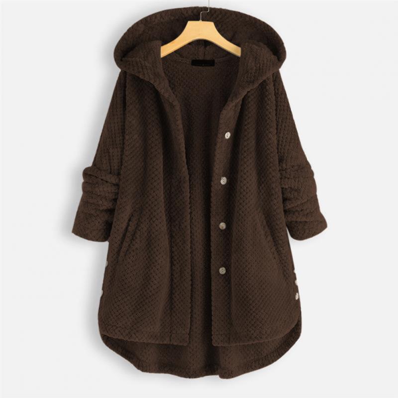 Trendy Fleece'owy Kurtka z Kapturem - FleeceLux-Brązowy-S-Trend Polska