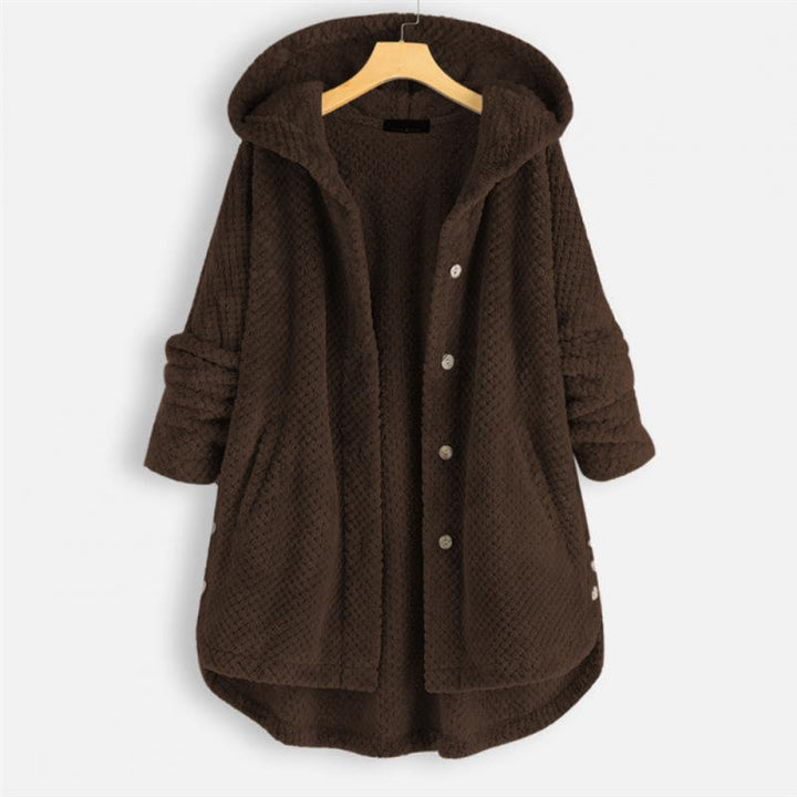 Trendy Fleece'owy Kurtka z Kapturem - FleeceLux-Brązowy-S-Trend Polska