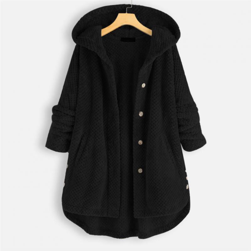 Trendy Fleece'owy Kurtka z Kapturem - FleeceLux-Czarny-S-Trend Polska
