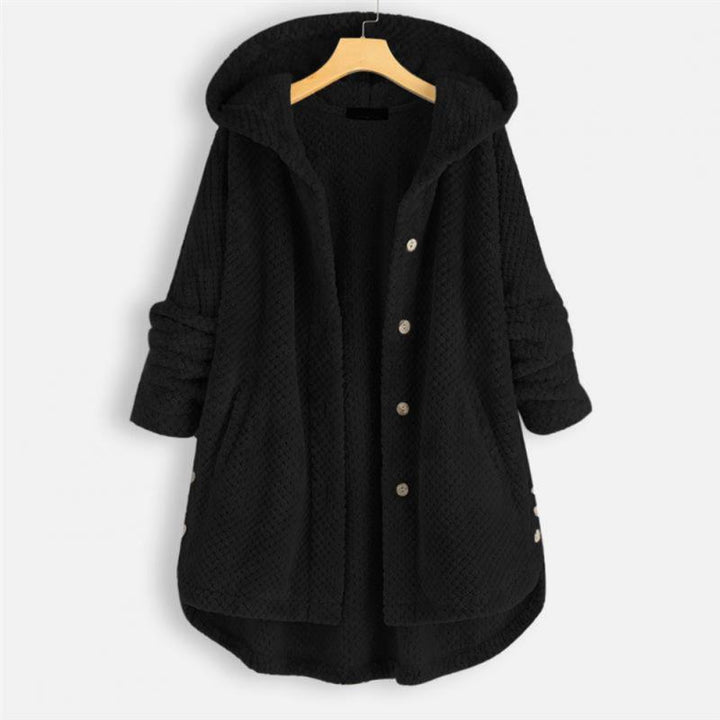 Trendy Fleece'owy Kurtka z Kapturem - FleeceLux-Czarny-S-Trend Polska