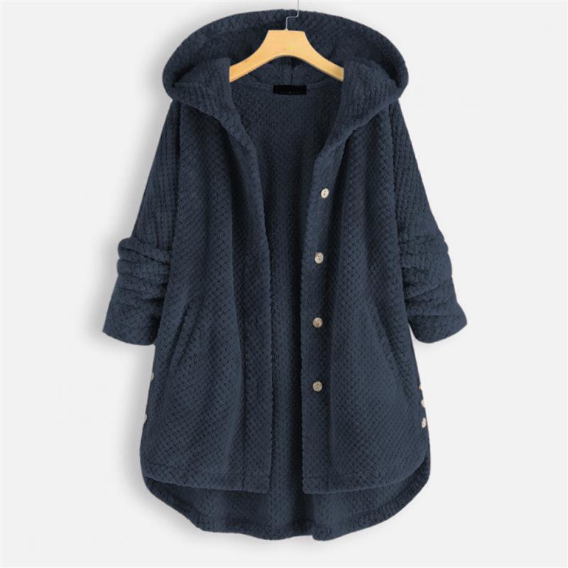 Trendy Fleece'owy Kurtka z Kapturem - FleeceLux-Niebieski-S-Trend Polska