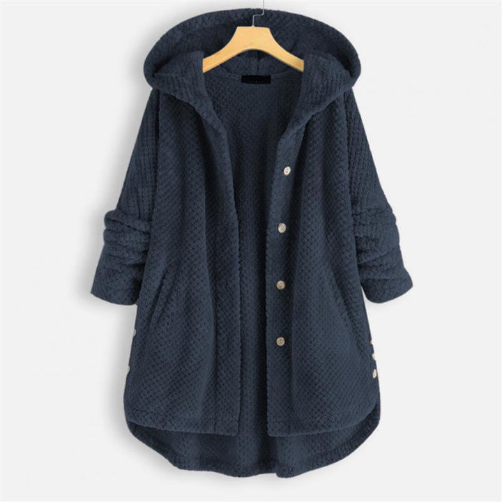 Trendy Fleece'owy Kurtka z Kapturem - FleeceLux-Niebieski-S-Trend Polska