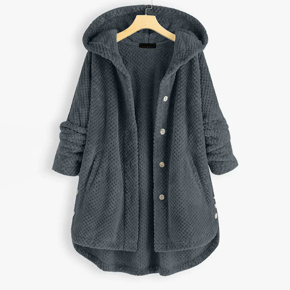 Trendy Fleece'owy Kurtka z Kapturem - FleeceLux-Szary-S-Trend Polska