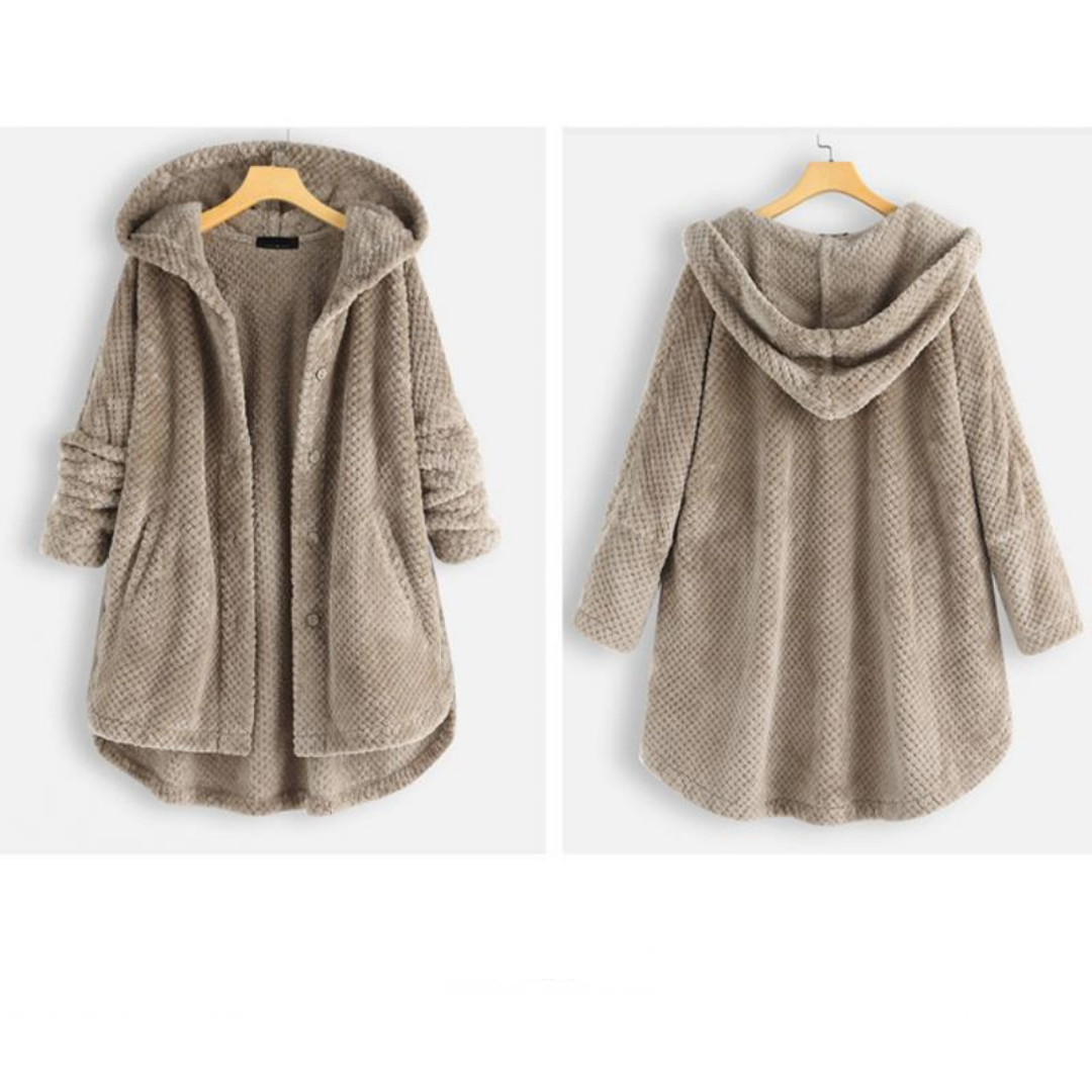 Trendy Fleece'owy Kurtka z Kapturem - FleeceLux-Biały-S-Trend Polska