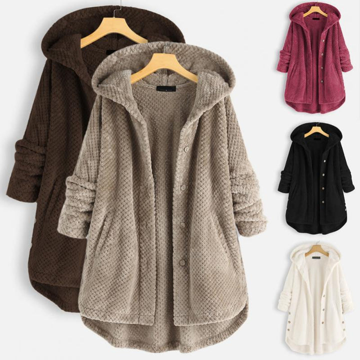 Trendy Fleece'owy Kurtka z Kapturem - FleeceLux-Biały-S-Trend Polska