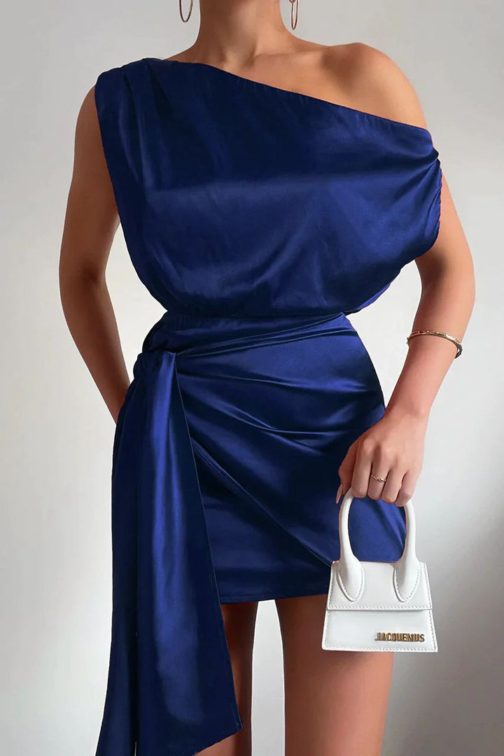 Trendy jednoramienny mini sukienka - Julia-Ciemnoniebieski-S-Trend Polska