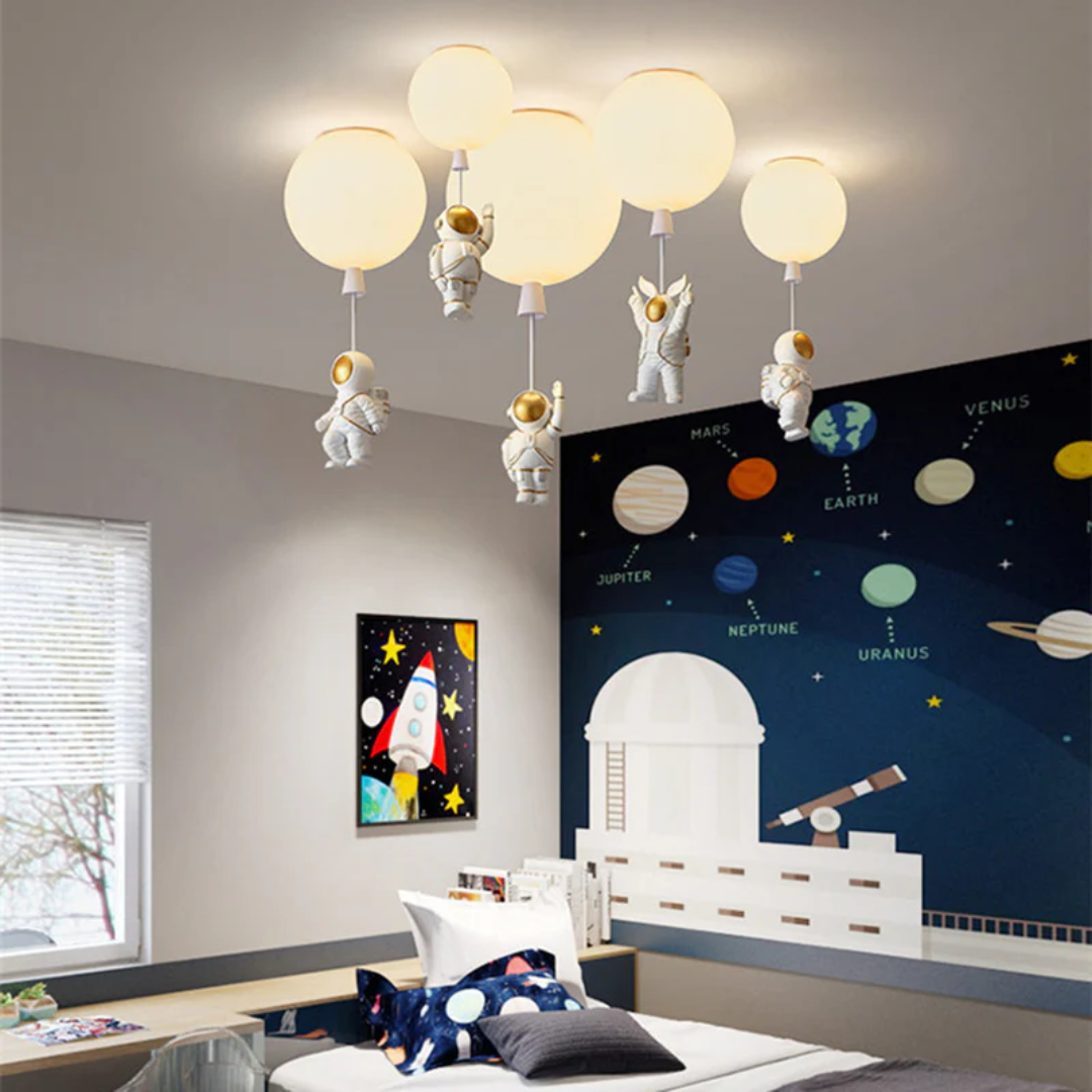 Trendy Księżyc/Astronauta Lampa sufitowa LED do pokoju dziecięcego - CosmoGlow-szary-A-25 cm-Trend Polska