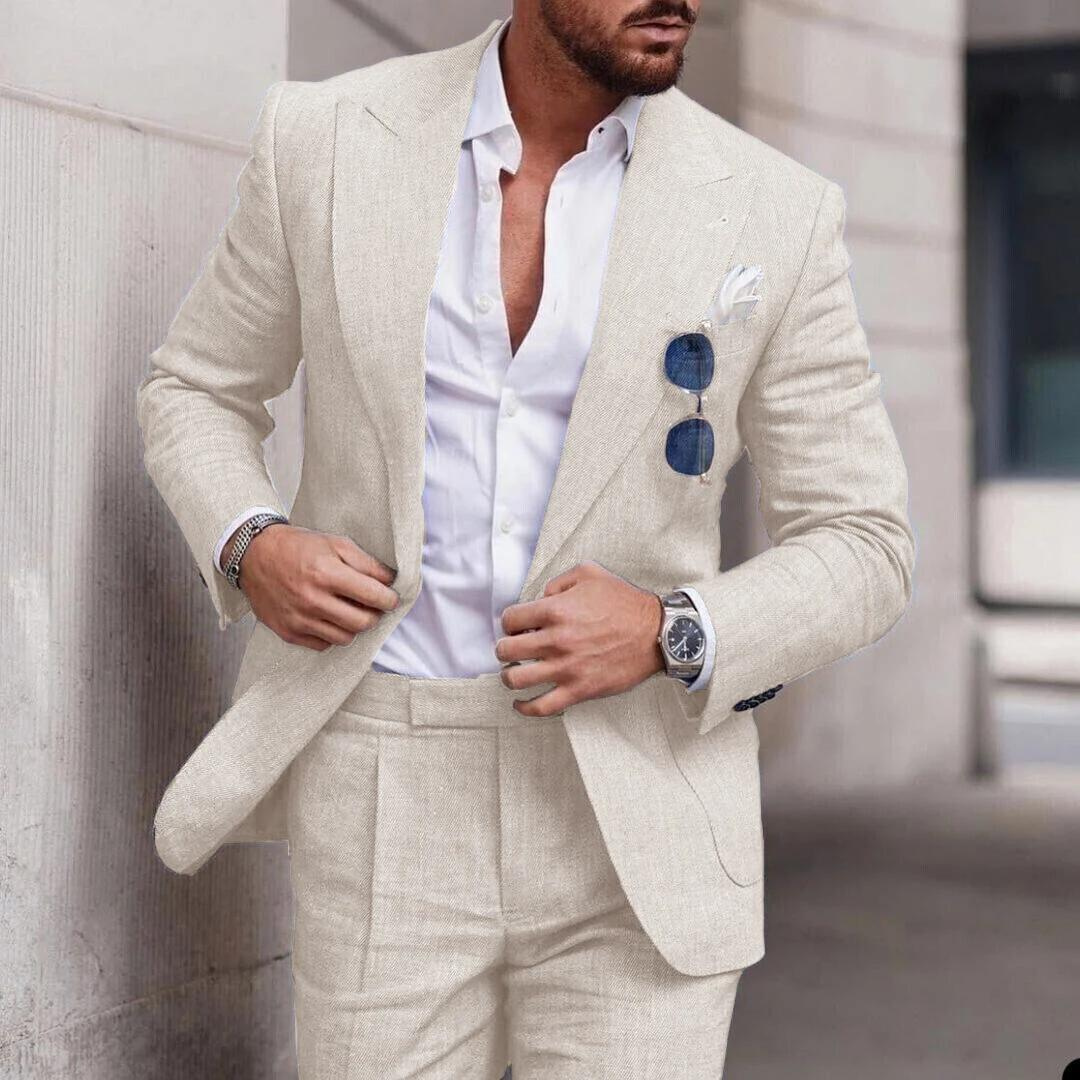 Trendy lniane 2-częściowe garnitur plażowy dla mężczyzn - Caden-Champagne-S-Trend Polska