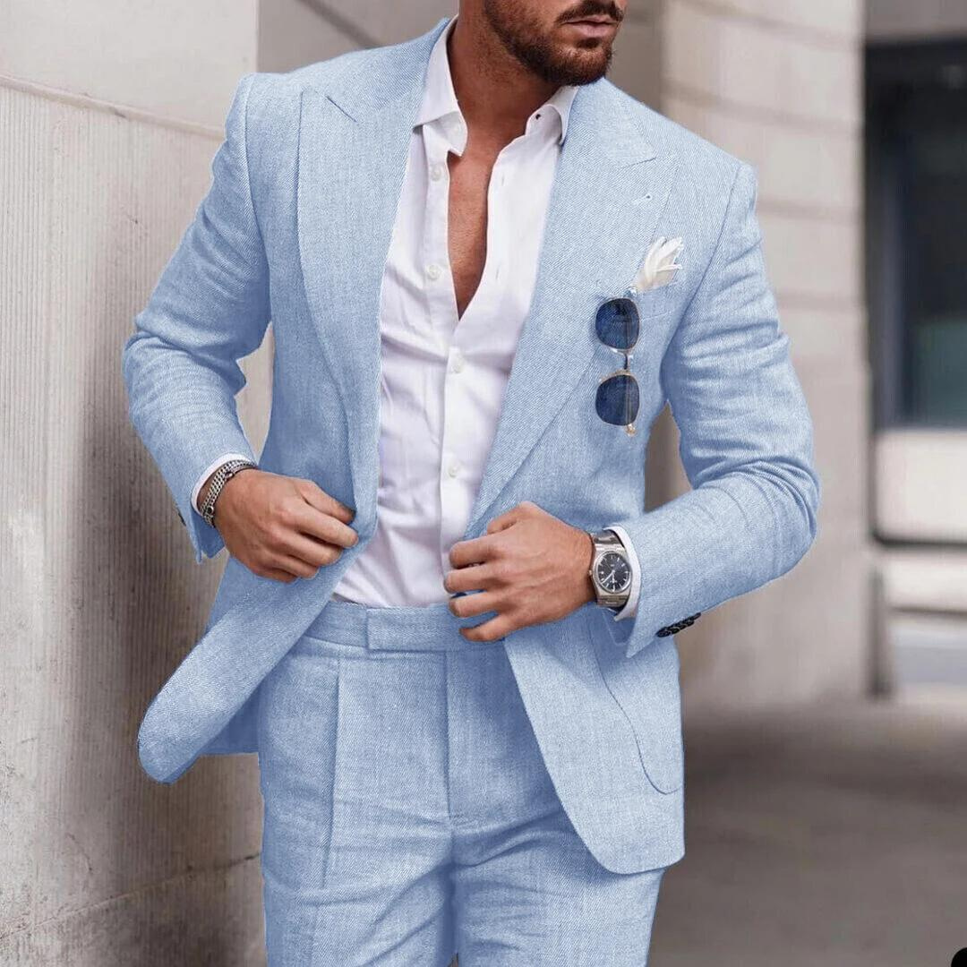 Trendy lniane 2-częściowe garnitur plażowy dla mężczyzn - Caden-Jasnoniebieski-S-Trend Polska