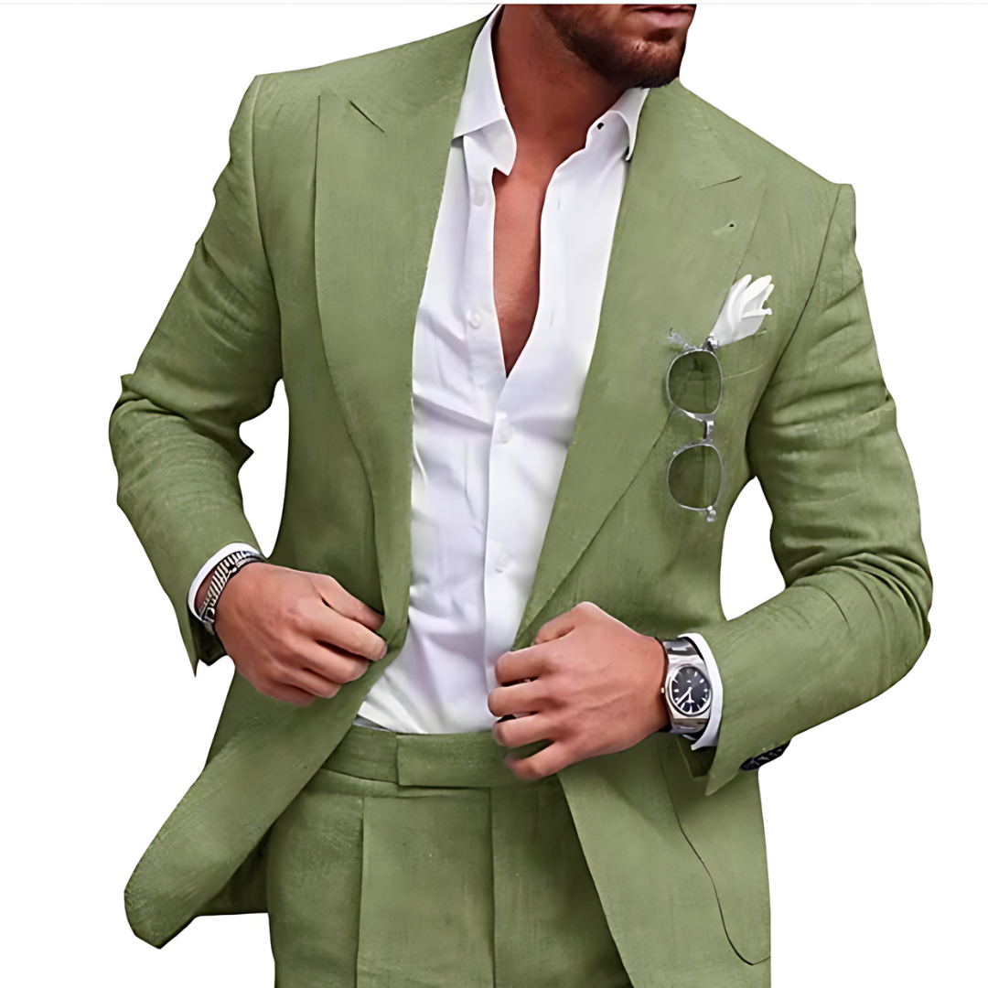 Trendy lniane 2-częściowe garnitur plażowy dla mężczyzn - Caden-Leger zielony-S-Trend Polska