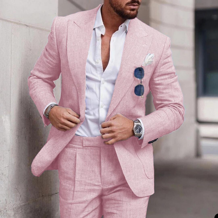Trendy lniane 2-częściowe garnitur plażowy dla mężczyzn - Caden-Różowy-S-Trend Polska
