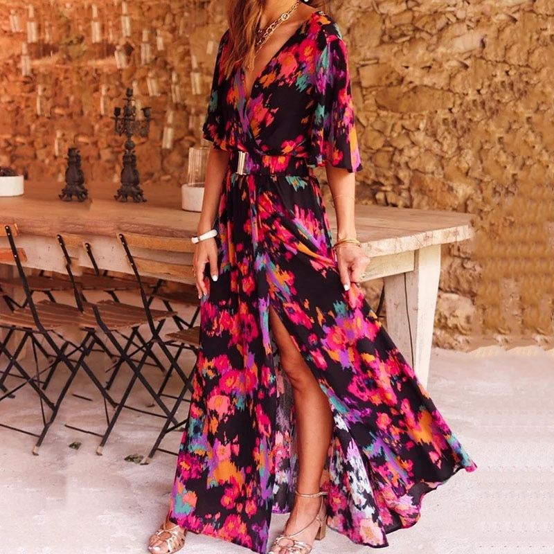Trendy maxi sukienka kopertowa na lato - Vera-S-Czarny-Trend Polska