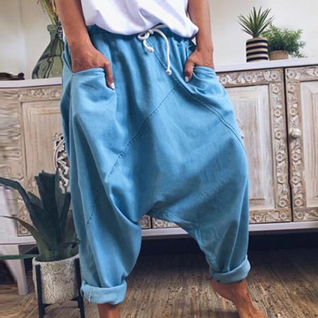 Trendy Męskie Spodnie Boho Harem - Luca-Niebieski-S-Trend Polska