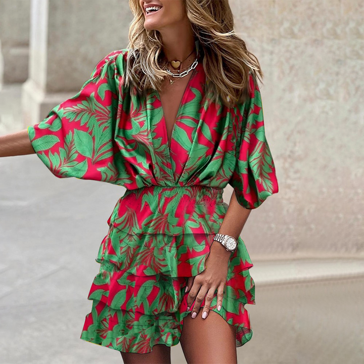 Trendy Mini-Sukienka - Nova-Zielona kwiatka-S-Trend Polska