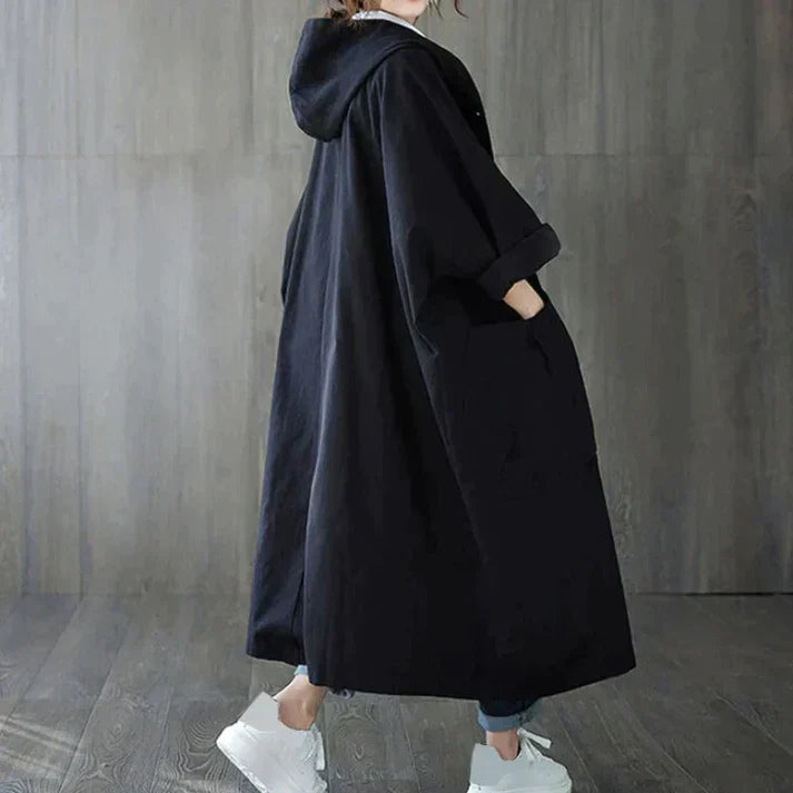 Trendy Oversized Płaszcz Trench Damski - Maren-Czarny-Trend Polska
