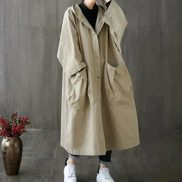 Trendy Oversized Płaszcz Trench Damski - Maren-Khaki-Trend Polska