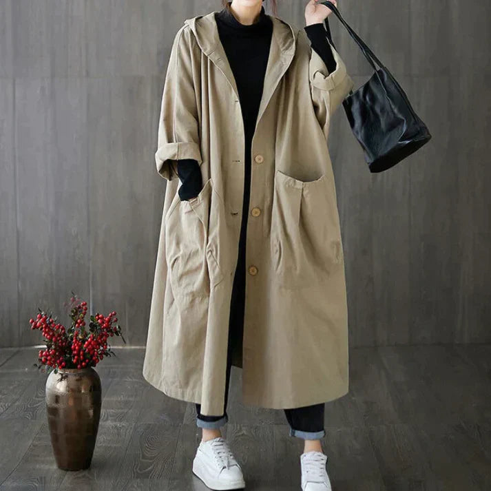 Trendy Oversized Płaszcz Trench Damski - Maren-Khaki-Trend Polska