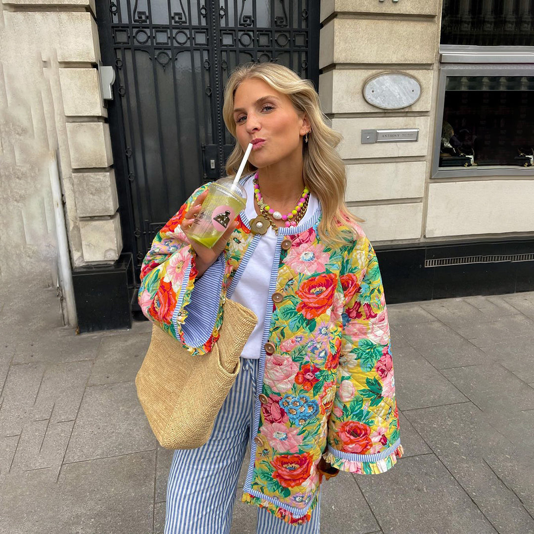 Trendy Print Żakiet Damski - Eva-Kwiaty-XS-Trend Polska